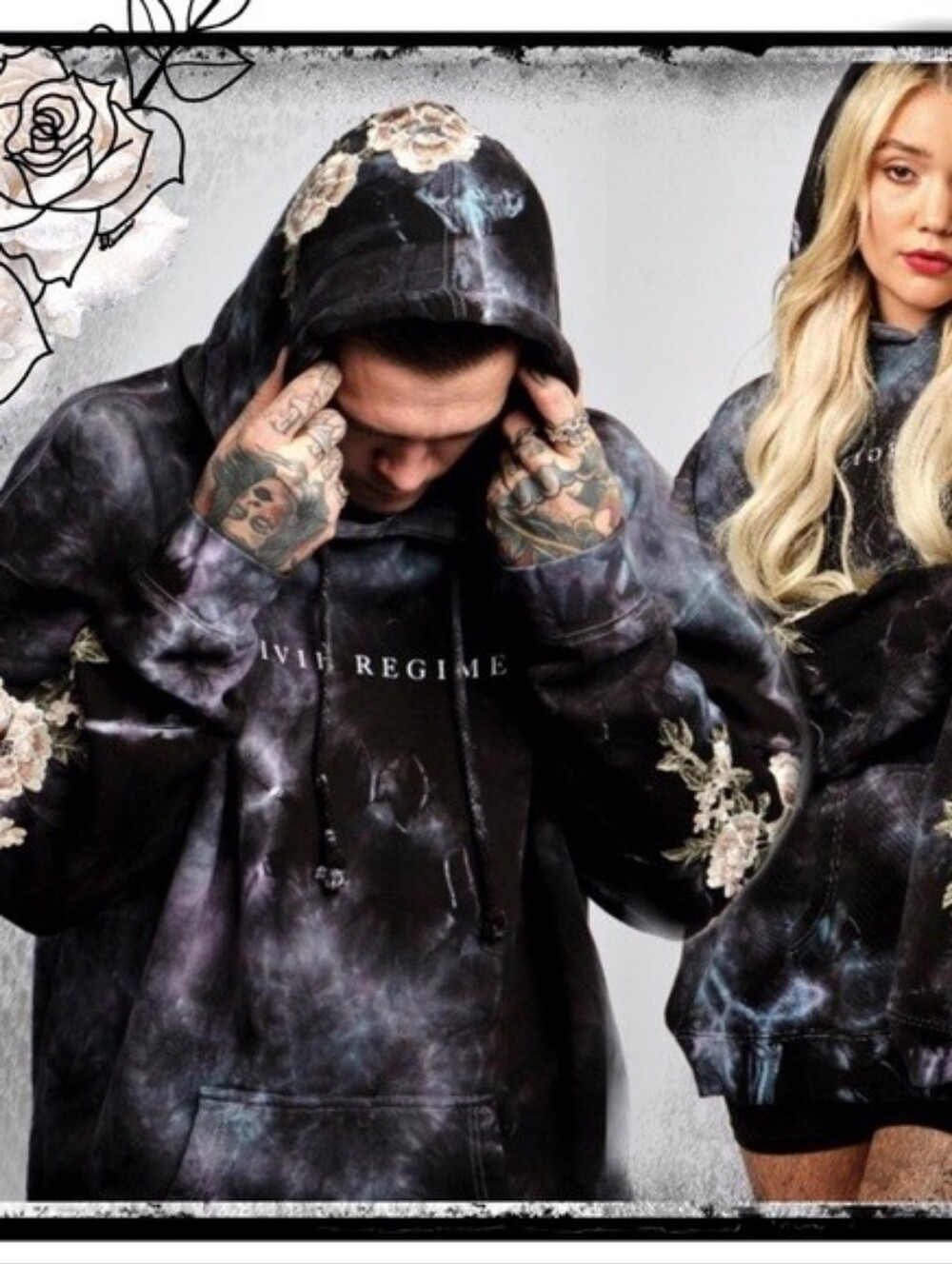 Civil Regime x Champion Thunder Wash Embroidered Floral Roses Unisex Hoodie